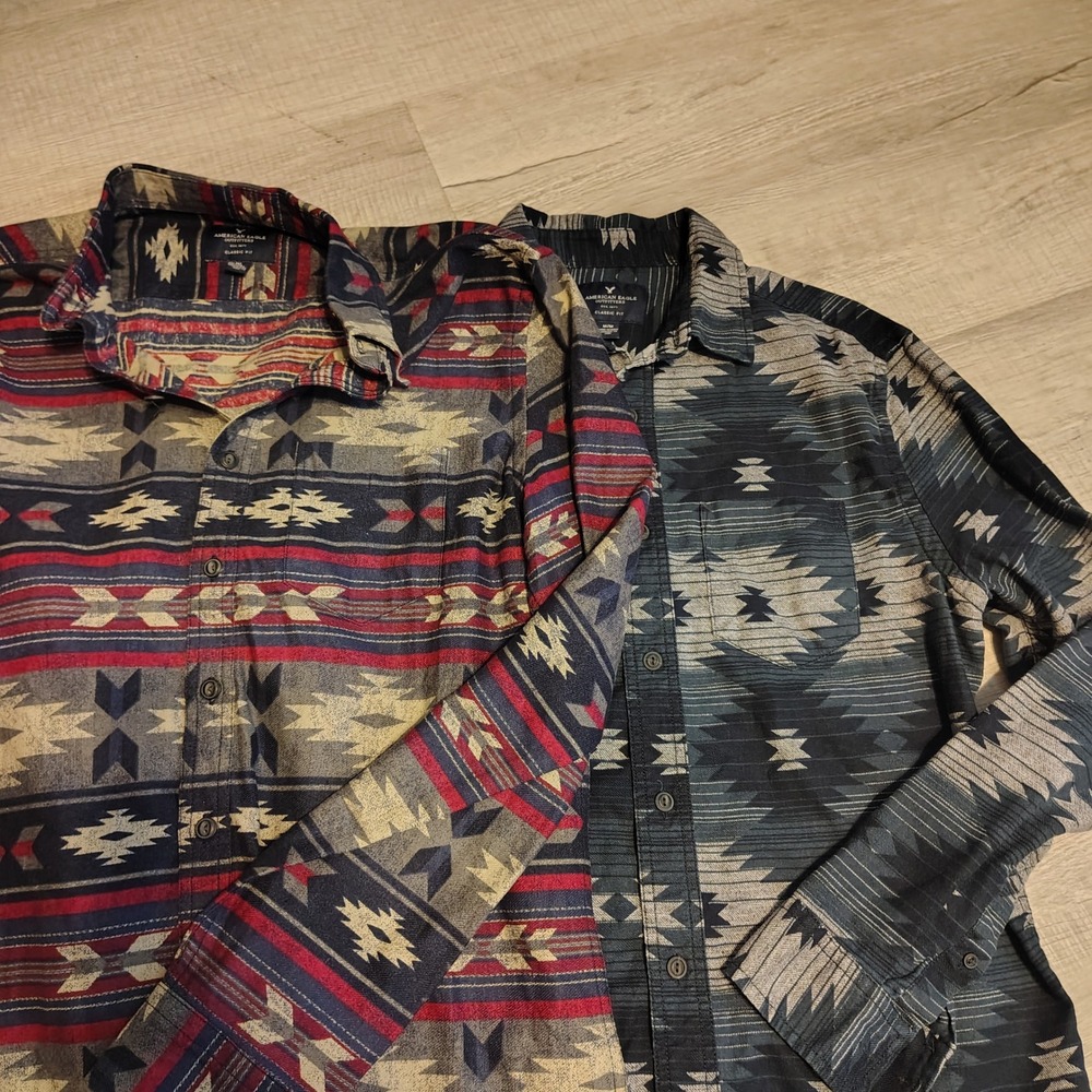 American Eagle Mens Southwestern Flannel Shirt Lot of 2 Classic Fit Medium